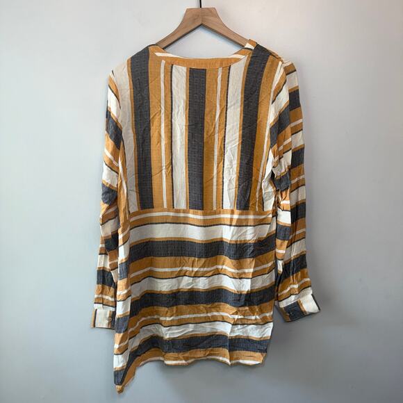 BKE Women's Long Sleeve Striped Tunic Top Mustard Multi Size Medium - Picture 6 of 6